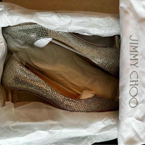 Jimmy Choo Romy 40mm Glitter Fabric in Champagne size 39.5 - Picture 10 of 11